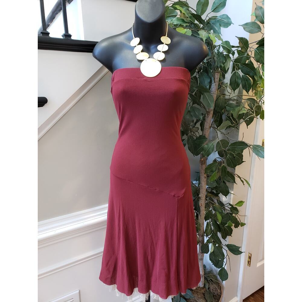 Aqua Knee Length Dress Womens Small Maroon Off The Shoulder Lined Nylon Pullover